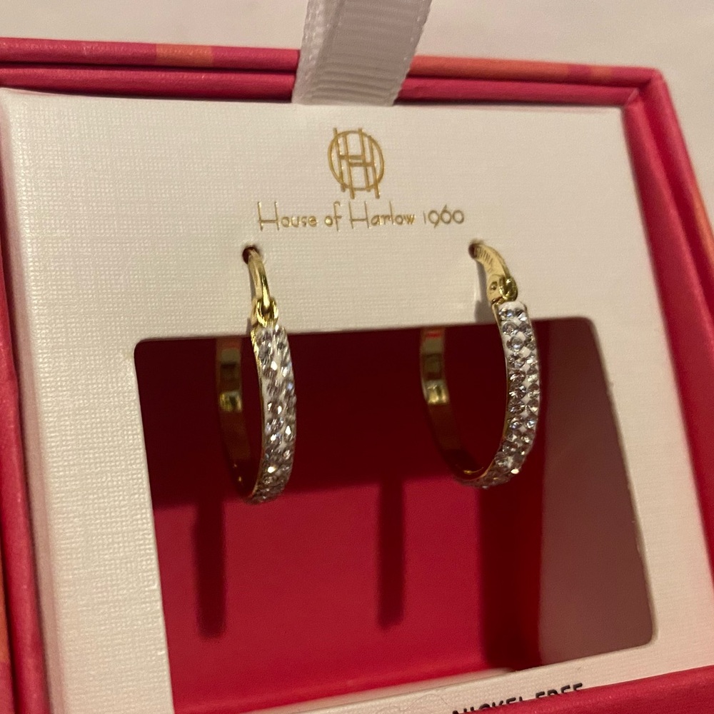 House of Harlow 1960 Earrings boxed set of 2 small everyday gold hoops